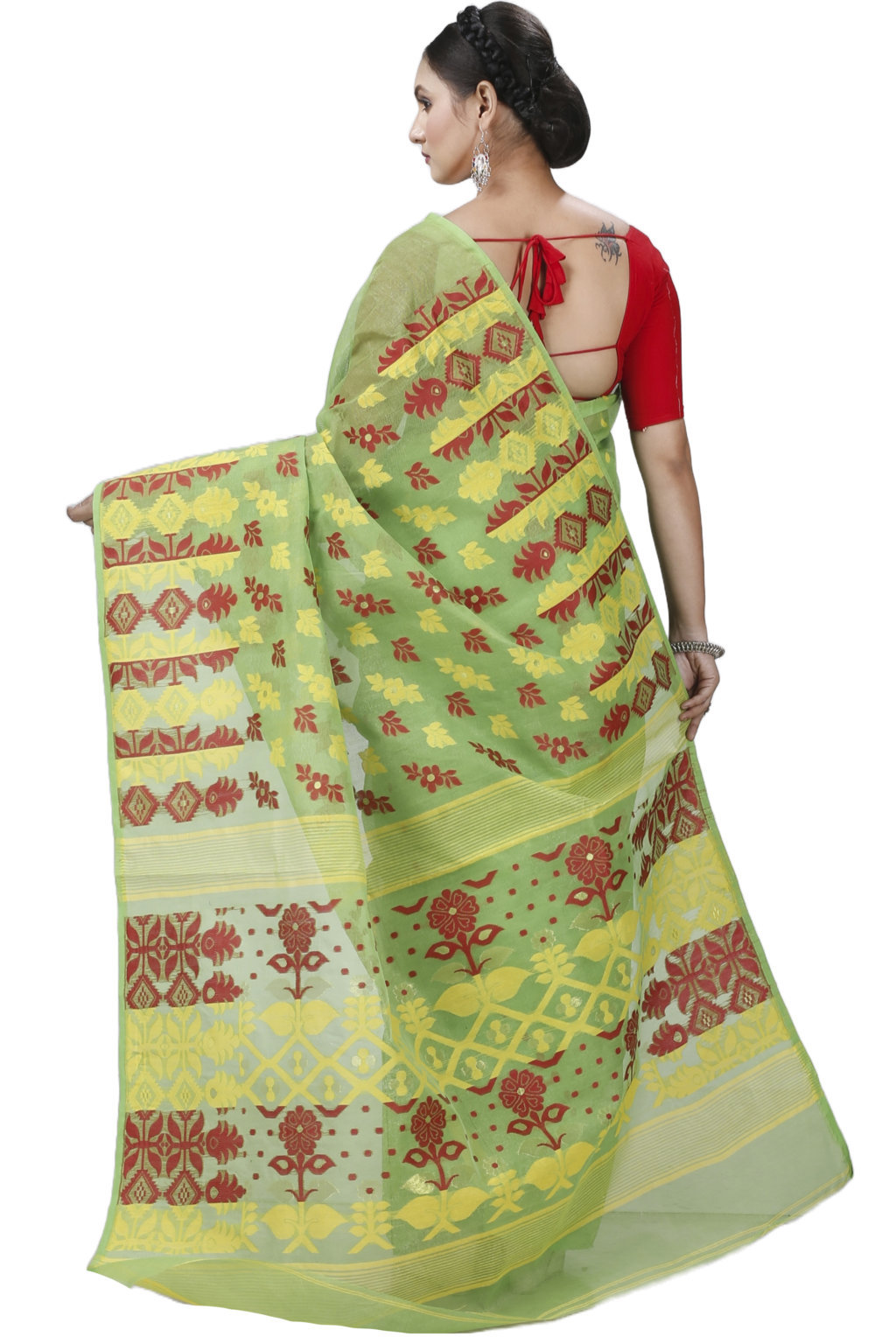 Green Pure Cotton Urmila Jamdani Saree (1122)